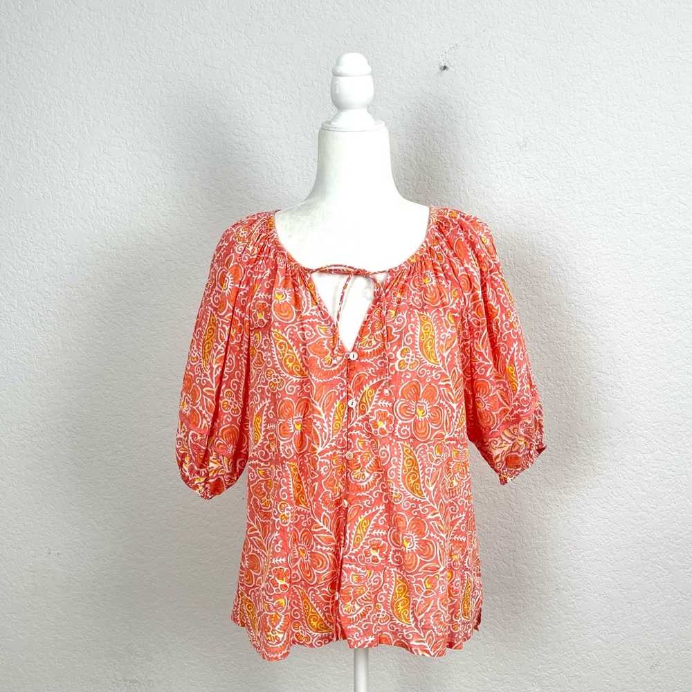 Cleobella Layla Organic Cotton Blouse in Blossom Block Print Size Large - Picture 3 of 11